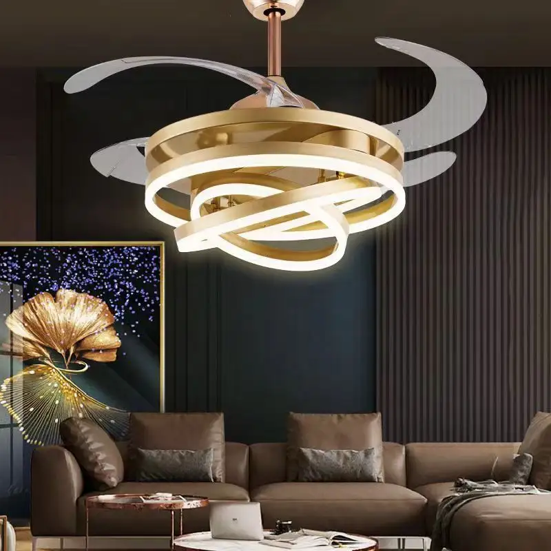 Ventilateur de plafond de luxe haute qualité moderne lumineux Led corps de lampe métal interrupteur de moteur chine éclairage brosse à Air