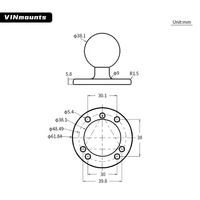 Base de montage universelle AMPS ronde en alliage d'aluminium de 1.5 pouces compatible avec les supports RAM VIN-C-003 de bras à double douille à bille de taille C