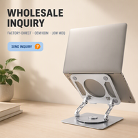 Support de tablette et ordinateur portable en aluminium pliable et rotatif à 360°, réglable, à double charnière, pour bureau, ventilé, vente en gros, OEM, en vrac
