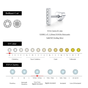 Exquisite D Color Moissanite Ear Studs S925 Sterling Silver Rhodium Plated Basic Short <b>Stick</b> Claw Setting Trendy Women Fine - Product Image 3