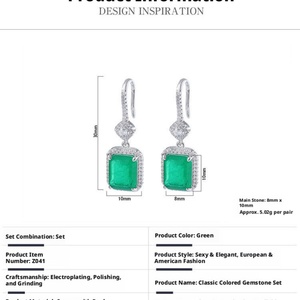 High Quality Jewelry Eco-friendly Copper <b>Silver</b> Plated Square Cut Green Zircon Statement <b>Drop</b> <b>Earrings</b> for Women - Product Image 2
