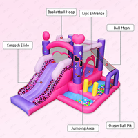 6 en 1 rose princesse gonflable videur grand ballon fosse basket-ball cerceau PVC saut toboggan pour enfants jardin centre commercial fêtes