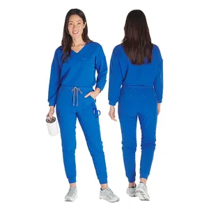 Yuhong Garments Woman 3/4long Sleeve 2 Pockets Scrubs Top For Women Jacketwith Zipper Medical TRS Scrub Set Uniform Para Mujeres