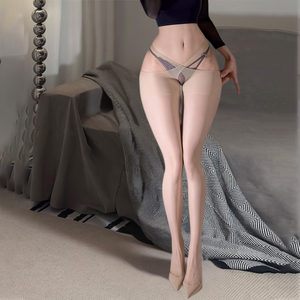 Collants d'été pour femmes, sans couture, entrejambe <span class=keywords><strong>ouvert</strong></span>, bas à jarretelles creuses, collants en résille, tissage tricoté. - Product Image 4