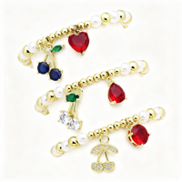 Bracelet perlé coloré avec pendentif cœur cerise en zircon et goutte d'eau pour femme, bijoux fantaisie tendance, vente en gros