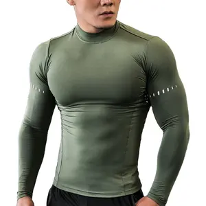 Factory Direct Sale Men Compression Fitness Base Layer Tops Athletic Long Sleeve Quick Dry Sports Gym Blank Shirt