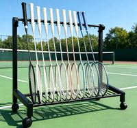 Support de rangement moderne pour raquettes de badminton avec roulettes, présentoir métallique pour raquettes de sport, organisateur pour salle de sport, terrain de sport, club, équipement de rangement