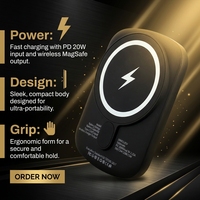Chargeur sans fil 2-en-1 super mini magnétique circulaire 5000 mAh, batterie externe à charge rapide (5W-20W), entrée/sortie Type-C, Li-Polymère
