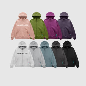 Veste ample en molleton de coton épais 350G de haute qualité, multicolores, avec fermeture éclair haute, couleur unie, coupe oversize pour homme - Product Image 1