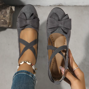 Chaussures plates compensées en daim pour femme, style européen et américain, avec nœud et brides croisées, collection automne, vente en gros - Product Image 4