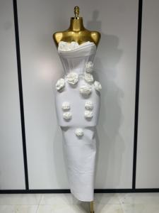 Abito Aderente da Donna Senza Spalline con <span class=keywords><strong>Fiori</strong></span> Bianchi Elegante Sexy Moda Casual Streetwear <span class=keywords><strong>per</strong></span> Club e Feste di Compleanno - Product Image 1