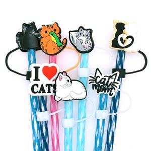 ฝาครอบหลอดดูดน้ำลายการ์ตูนแมวน่ารัก ขนาด 10 มม. ทำจากยางพลาสติกนิ่ม ใช้ซ้ำได้ รูปทรงสัตว์ สำหรับตกแต่งแก้วเครื่องดื่ม - Product Image 3
