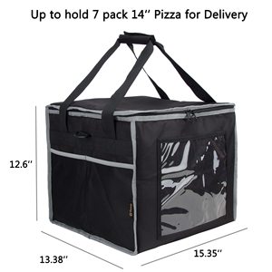 Sac de livraison de pizza isotherme robuste de 14 pouces, panier souple pliable à bandoulière avec porte-gobelet pour le camping et la livraison de repas - Product Image 4