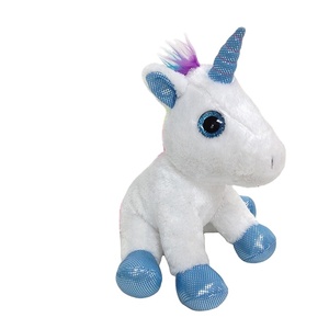 Jouets en peluche doux <span class=keywords><strong>Licorne</strong></span> <span class=keywords><strong>blanche</strong></span> en peluche avec de grands yeux bleus scintillants pour enfants - Product Image 1