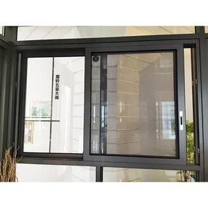 TS25 Aluminum Windows Sliding Water Proof Double Glazing Heat Sound Insulated Aluminum Sliding Window With Mosquito Net