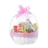 Empty Wicker Garnish Basket with Flowers Lining and Handle