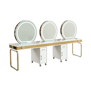 Mesa de espejo para peluquerí<span class=keywords><strong>a</strong></span>, barberí<span class=keywords><strong>a</strong></span> de belleza, tocador doméstico dedicado, mármol, lado individual y doble con espejo de gabinete - Product Image 2