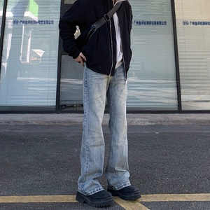 Jean Américain Rétro Coupe Droite Ample en Coton 100% de Haute Qualité Imprimé et Délavé, Respirant, Style Urbain, Pantalon Printemps-Automne - Product Image 2
