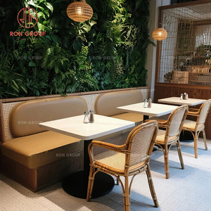 <span class=keywords><strong>Boutique</strong></span> Dining Bundle Chaises assises en osier Vert forêt Canapé à dossier haut et finition légère Table carrée en marbre Meubles de restaurant - Product Image 3