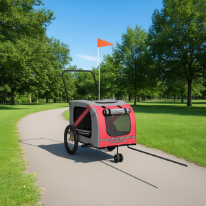 Remorque de vélo pour animaux de compagnie en tissu Oxford rouge et gris, avec support en fer, pour utilisation en extérieur - Product Image 2