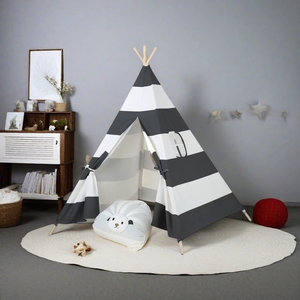 100% coton <span class=keywords><strong>toile</strong></span> tipi jouer tente quatre pôles intérieur/extérieur enfant en bas âge jouet avec espace libre enfants Pop <span class=keywords><strong>moustiquaire</strong></span> - Product Image 1