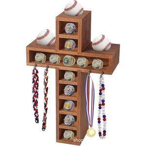 Soporte de exhibición de joyería en forma de cruz de madera, estante de escritorio de 6 capas de 9,06x3,94x13,78 pulgadas para anillos, medallas y monedas - Product Image 2