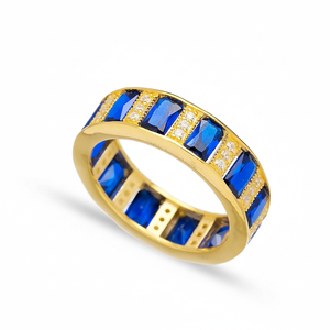 Sapphire Zircon Stone <b>CZ</b> Band <b>Ring</b> Baguette Handmade Turkish Wholesale Elegant Simple 925 Sterling Silver Jewelry - Product Image 2