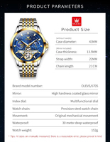 Montres automatiques mécaniques Olevs 6705, étanches, aiguilles lumineuses, chronographe, calendrier, montres-bracelets pour hommes, Montre Relojes Homme