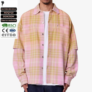 Custom New Design Streetwear Button <b>Down</b> up Long Sleeve Shirts Fashion Checked Plaid Flannel for Men - Product Image 1