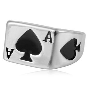 yunnique Men's <b>Titanium</b> Steel <b>Ring</b> Ace Of Spades Playing Card Design Gold Color Fashion Jewelry Gift - Product Image 4