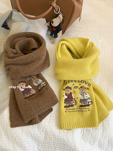 Nueva bufanda <span class=keywords><strong>de</strong></span> punto <span class=keywords><strong>de</strong></span> oso pequeño estilo <span class=keywords><strong>Academia</strong></span> <span class=keywords><strong>de</strong></span> bordado coreano para mujer, cálida y versátil en otoño e invierno, estilo japonés - Product Image 5