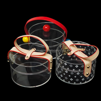 Boîte de rangement portable en acrylique pour bijoux, avec poignée en cuir, organisateur de colliers et de bagues en plastique transparent rond