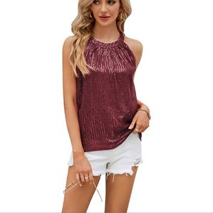 Europese en Amerikaanse dames zomer nieuwe dames pailletten haltertop feestvest shirt - Product Image 4