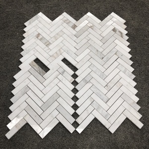 Mosaico de Mármol Blanco Cristalino con Diseño Moderno en Espiga de 10 mm para Paredes Interiores - Product Image 6