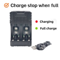 Chargeur de batterie HWD HD-4881A à 4 emplacements avec contrôle indépendant pour piles AA/9V NiMH, indicateur LED rouge/vert, câble de charge USB Type-C, certifié CE