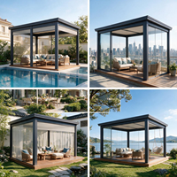Pérgola grande de aluminio para exteriores con techo de lamas ajustables, impermeable y motorizada, para patio trasero o terraza (3x3m a 6x4m)