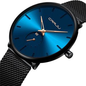Reloj de Cuarzo para Hombre CRRJU 2150 con Logotipo Personalizado, Caja de Aleación, Esfera de Vidrio, Estilo Deportivo, Casual y de Negocios, Correa de Malla de Acero Negra, Resistente al Agua - Product Image 2
