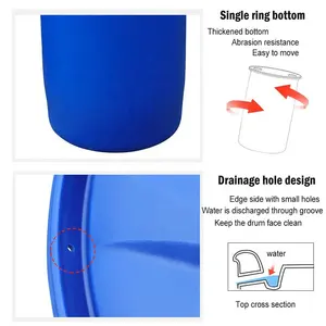 Tambour en plastique HDPE bleu de 200L, seau de moulage par soufflage de 55 gallons, baril en acier pour stockage d'essence et d'eau, produits chimiques à d'autres fins