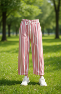 Pantalones de Pierna Ancha a Rayas, Tejidos, Transpirables, Largos hasta el Tobillo, Casuales de Verano, con Cordón Ajustable, Corte Holgado, Cintura Media, para Mujer - Product Image 2
