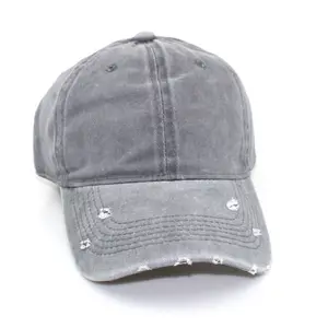 Washed Distressed Denim Baseball Hat Personalized Broken Brim Soft Top Sports Hat Solid Color Sunproof Baseball Hat
