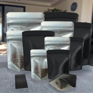 Sacs d'emballage alimentaire personnalisés, sac noir mat avec fermeture éclair supérieure, sac autoportant pour collations, aliments secs et stockage de café - Product Image 2