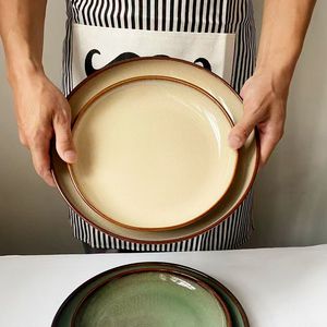 Assiette à steak en céramique, grès, ronde, faite à la main, couleur unie, vaisselle pour restaurant et usage domestique - Product Image 2