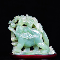 Sculpture d'intérieur Décoration de pièce Figurine d'animal en jade Xiuyan naturel Ornement Statues d'éléphant en jade Artisanat