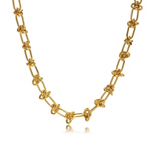 Ensemble collier et bracelet en acier inoxydable plaqué or 18 carats PVD à maillons noués |   Bijoux streetwear hypoallergéniques imperméables et robustes, idéal pour un cadeau - Product Image 1
