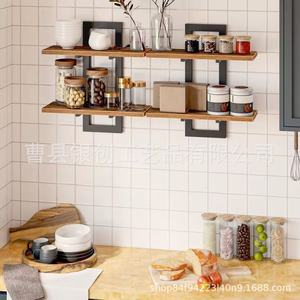 Wooden Floating <b>Wall</b> <b>Shelf</b> 2 Tier Rectangle Multipurpose Durable <b>Wall</b> <b>Mounted</b> Kitchen Living Room Storage Rack - Product Image 1