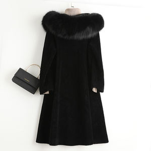 معطف نسائي A50077 من الصوف الحقيقي مع ياقة من فرو الثعلب، معطف شتوي دافئ للنساء من صوف الأغنام، معاطف باركر كبيرة الحجم - Product Image 3