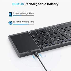 Teclado Portátil Mini Plegable en Tres Partes B089T, 64 Teclas, Teclado Inalámbrico con Panel Táctil en Inglés para IOS, Android, iPad, Laptop - Product Image 2