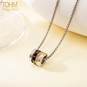 Kalung Liontin Cincin Putar Angka Romawi Baja Tahan Karat Grosir, Rantai Kotak Manik-manik Sambung Warna-warni Perhiasan Hip Hop Pria - Product Image 1