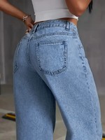 Jean Mom Femme Décontracté Ample Taille Haute Large Respirant en Denim Longueur Ras du Sol Été Automne Printemps
