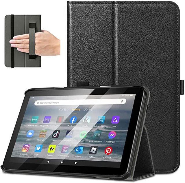 Hand Strap Tablet Case Stand Cover With Pen Holder PU Leather Multi Angle Foldable Folio Protective For Kindle Fire7 Tablet 2022